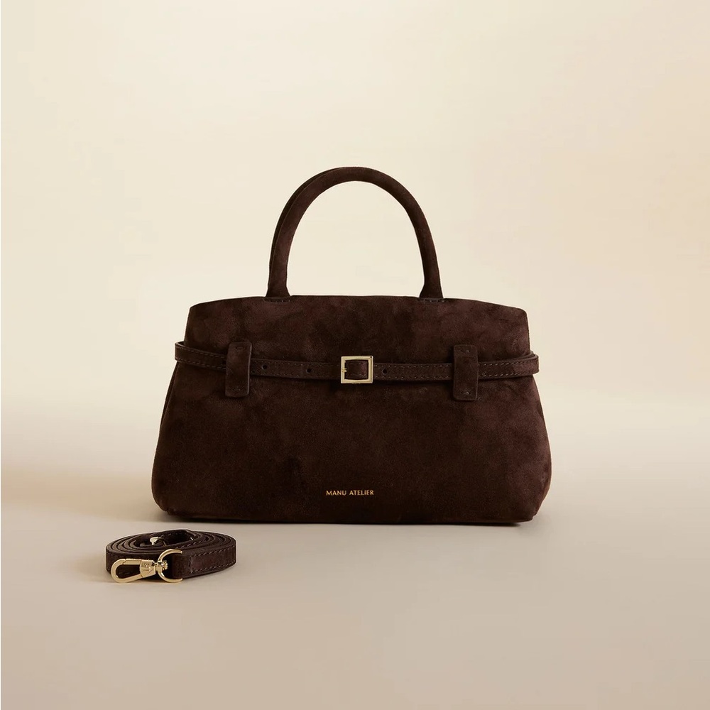 [SOLD] BNIB Manu Atelier viral bag Le Cambon 25 in rich chocolate brown suede